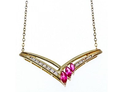 925 Sterling Silver Gold Plated Pink Topaz & Diamonds Necklace
