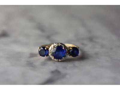 10K Yellow Gold London Blue Topaz & Diamonds Ring Size 6.5