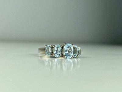 925 Sterling Silver Blue Spinel Ring Size 6.5