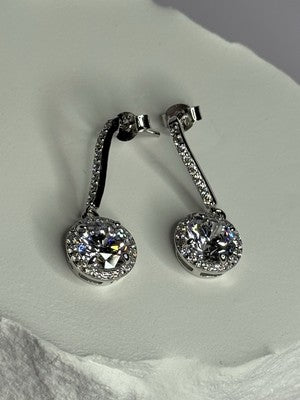 925 Sterling Silver Dream CZ Earrings Length 1.05 Inch