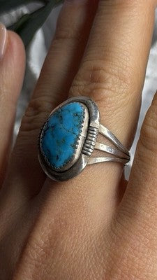 Vintage 925 Sterling Silver Blue Turquoise Ring Size 9.5