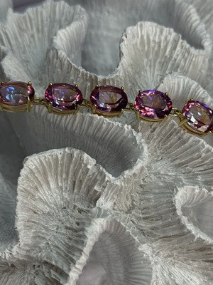 925 Sterling Silver Gold Plated Pink Mystic Topaz Bracelet Length 8.5 Inch