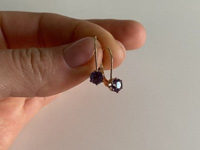 925 Sterling Silver Gold Plated Purple CZ Classic Earrings
