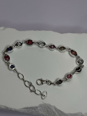 925 Sterling Silver Oyster Turquoise & Topaz Bracelet Length 6-8 Inch