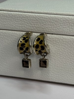 925 Sterling Silver Cowrie Shell & Brown Tourmaline Earrings Length 0.87 Inch
