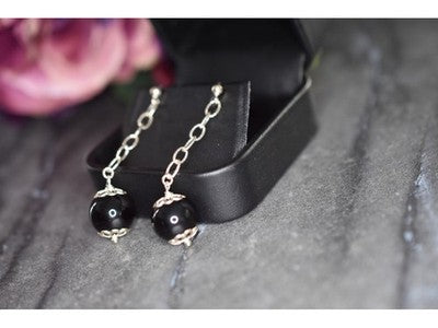 925 Sterling Silver Black Agate "Balls" Stud Earrings