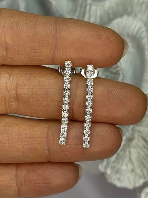 14K WHITE GOLD DIAMONDS EARRINGS LENGTH 1.13 INCH