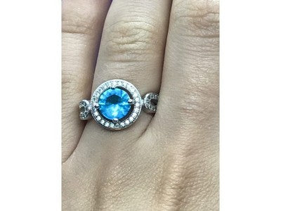 925 Sterling Silver Blue Topaz Ring Size 8