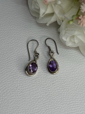 925 Sterling Silver Amethyst Earrings Length 1.20 Inch
