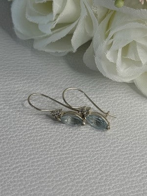 925 Sterling Silver Blue Topaz & Beryl Earrings Length0.80 Inch