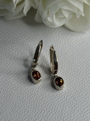 925 Sterling Silver Hessonite Earrings Length 1 Inch