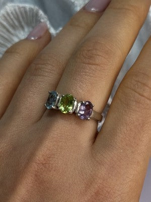 925 Sterling Silver Topaz Peridot Amethyst Ring Size 8.5
