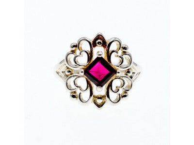 925 Sterling Silver Almandine "Openwork" Ring Size 6.5