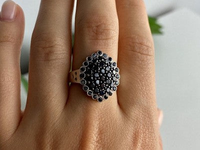 925 Sterling Silver Sapphires & CZ Ring Size 9