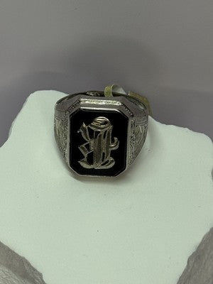 10K WHITE GOLD VINTAGE ART DECO BLACK ONYX RING SIZE 8