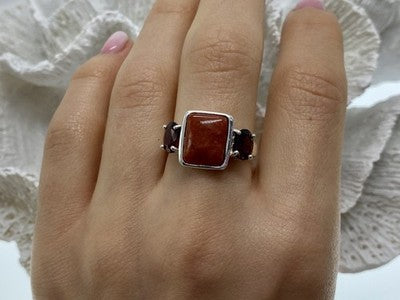 925 Sterling Silver Agate & Garnet Ring Size 9.5