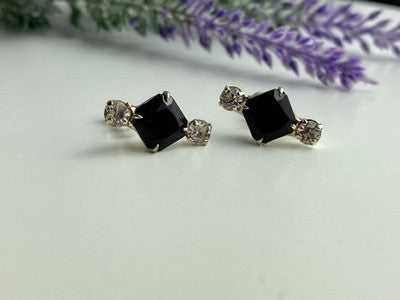 Stud Earrings With Black Onyx & CZ