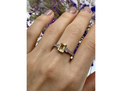 925 Sterling Silver Yellow Tourmaline & CZ Ring Size 8.5