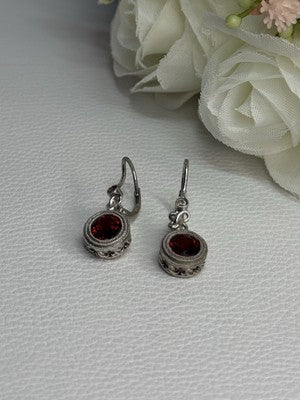 925 Sterling Silver Garnet Earrings Length 1.10 Inch