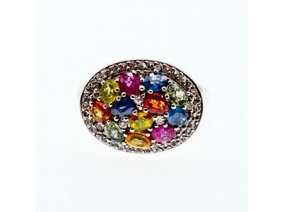 925 Sterling Silver Multi Gemstones "Joy" Ring Size 12.5