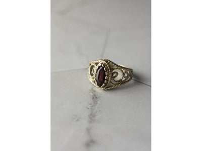 925 Sterling Silver Almandine Openwork Ring Size 10.25