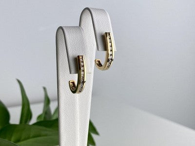 10K Yellow Gold White Sapphires Classic Stud Earrings