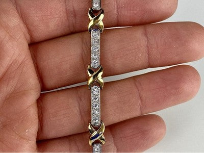 925 Sterling Silver Gold Plated CZ Bracelet Size 7.5 IN