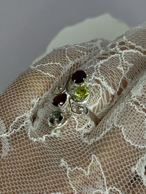 925 Sterling Silver Alexandrite, Garnet & Peridot Ring Size 6.5