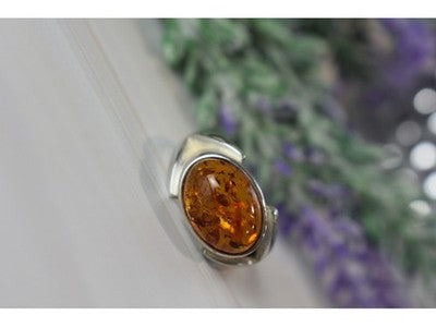925 Sterling Silver Amber Ring Size 8.5