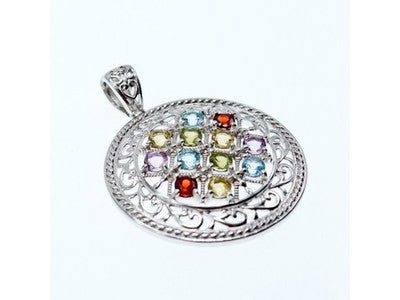 925 Sterling Silver Multi Gemstones Pendant