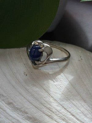 14K White Gold Blue Star Sapphire Heart Ring Size 5.5