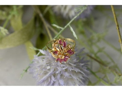14K Yellow Gold Spinel & Diamonds Ring Size 10.5