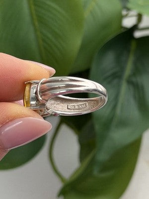 925 Sterling Silver Citrine & Marcasite Ring Size 8