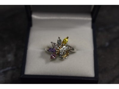 925 Sterling Silver Multicolor CZ Ring Size 9