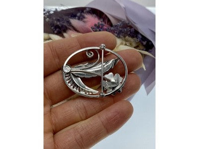925 Sterling Silver Pink Topaz "Flowers" Brooch