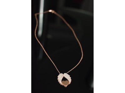 925 Sterling Silver Gold Plated CZ "Angel's Wings with Heart" Necklace