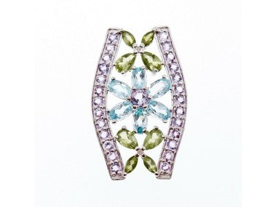925 Sterling Silver Amethyst, Blue Spinel & Peridot Pendant