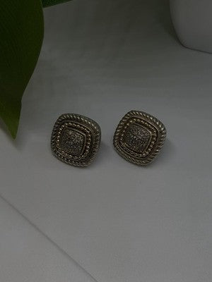 Vintage 14K yellow Gold & 925 Sterling Silver White Colorless Sapphire Earrings