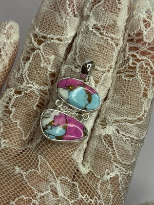 925 Sterling Silver Cotton Candy Turquoise Pendant Length 1.5 Inch
