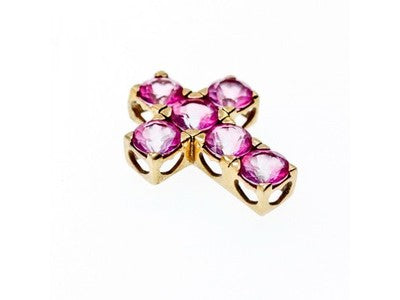 925 Sterling Silver Gold Plated Pink Topaz Cross Pendant