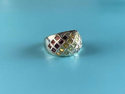 925 Sterling Silver Multi Gemstones Ring Size 7