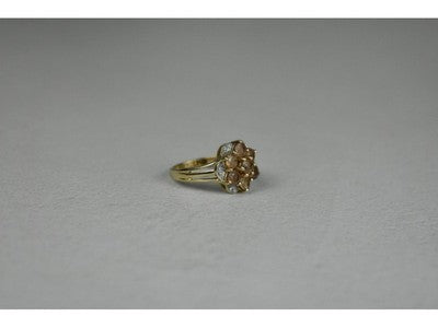 925 Sterling Silver Gold Plated Hessonite & Quartz Ring Size 6.5
