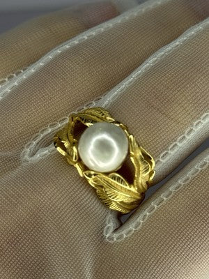 925 Sterling Silver Gold Plated Pearl Ring Size Adjustable