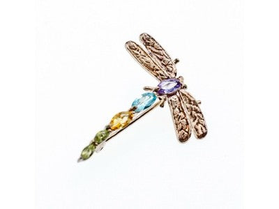 925 Sterling Silver Multi Gemstones "Dragonfly" Brooch