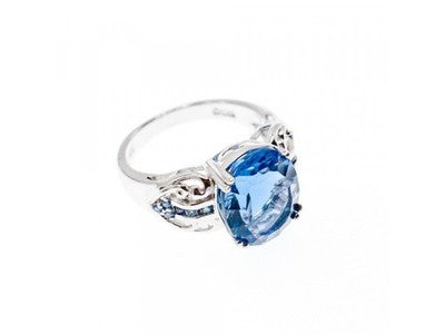 925 Sterling Silver Aquamarine & Iolite Ring Size 6.5
