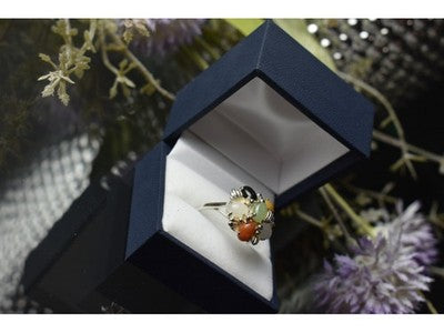 925 Sterling Silver Multicolor Agate, Nephrite & Amber Ring Size 10.25