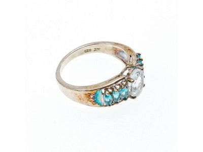 925 Sterling Silver Aquamarines Ring Size 8