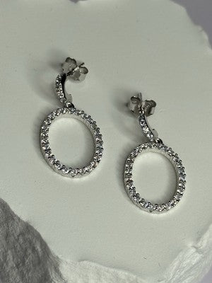 925 Sterling Silver Elegant CZ Earrings Length 1 Inch
