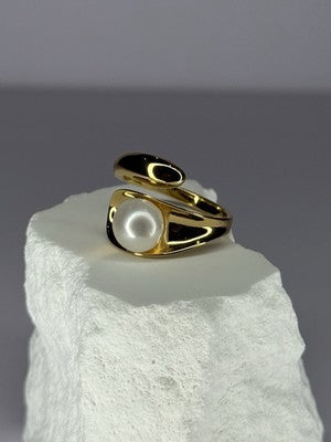 925 Sterling Silver Gold Plated Pearl Ring Size Adjustable