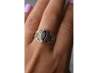 925 Sterling Silver Almandine Openwork Ring Size 10.25